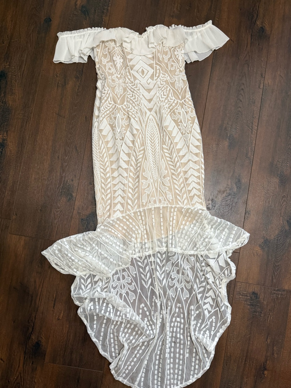 Hello Molly White Laced Off-Shoulder Mermaid Dress